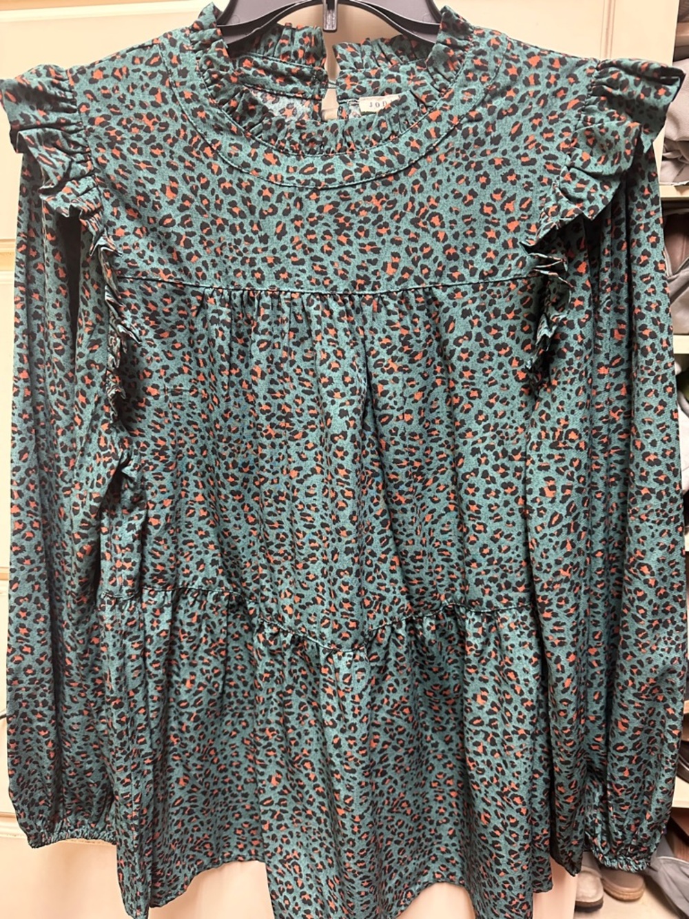 JODIFL Teal and Black Leopard Print Tunic Top
